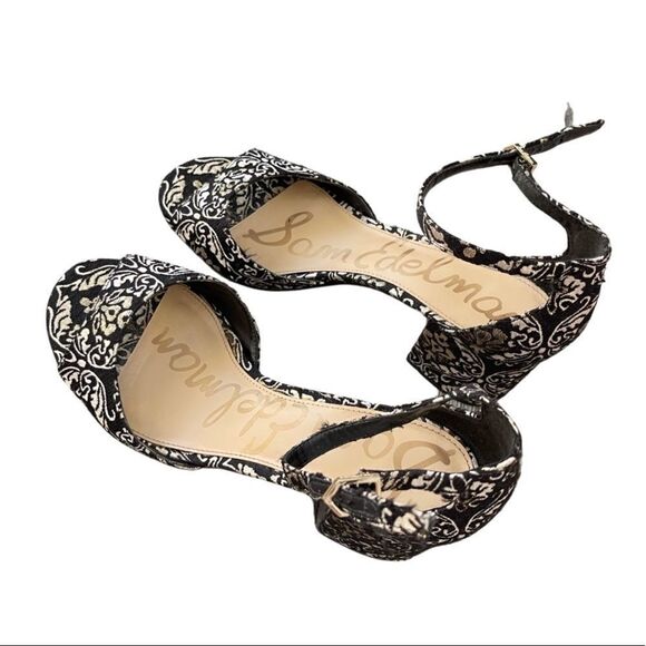 Sam Edelman Susie Black Metallic Jacquard Pattern Ankle Strap Heels Size 10 - Picture 4 of 7